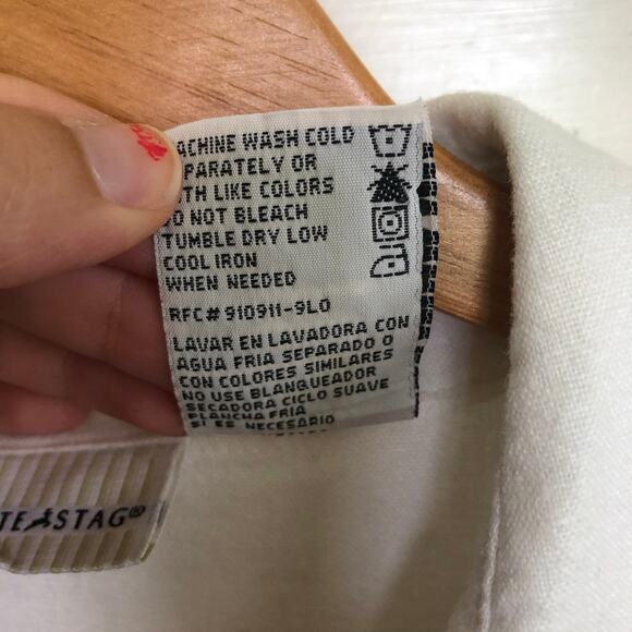 Vintage  90s White Stag Linen‑Rayon Button Front Shirt White M Beach Cottage - Picture 5 of 7